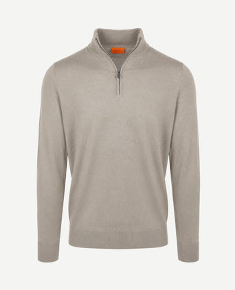 Merino halve rits trui bright taupe