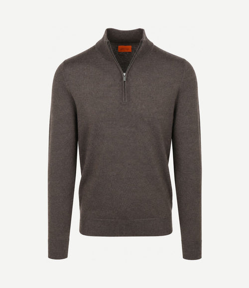 Merino halve rits trui bruin