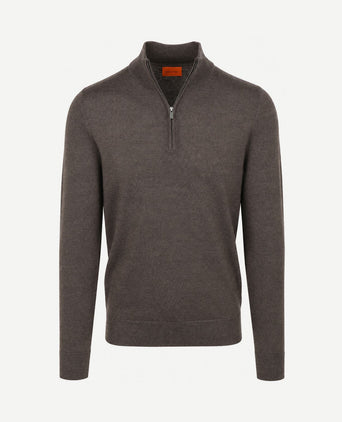 Merino halve rits trui bruin