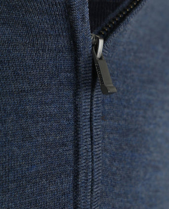 Merino halve rits trui denim blauw