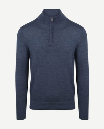 Suitable merino halve rits trui denim blauw | Slim-fit
