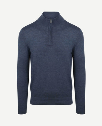 Merino halve rits trui denim blauw
