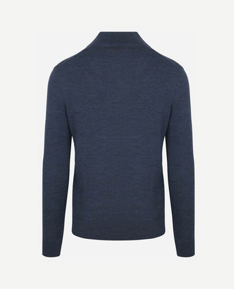 Merino halve rits trui denim blauw