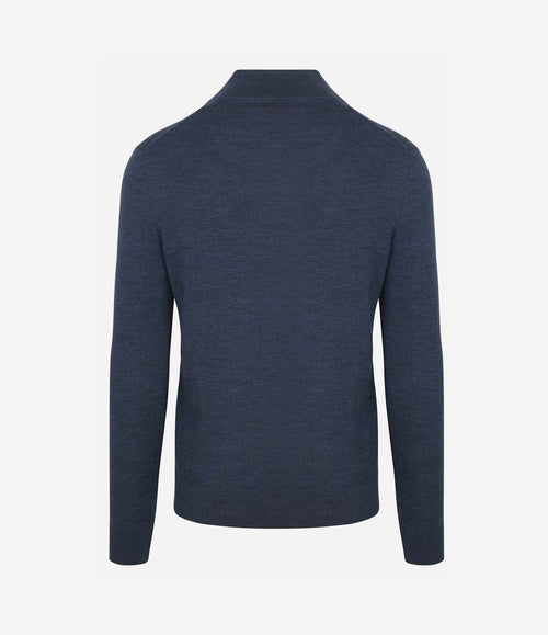 Merino halve rits trui denim blauw
