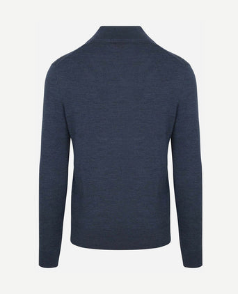 Suitable merino halve rits trui denim blauw | Slim-fit