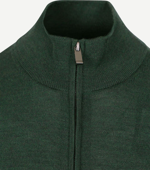 Suitable merino halve rits trui donkergroen | Slim-fit