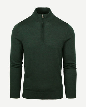 Suitable merino halve rits trui donkergroen | Slim-fit
