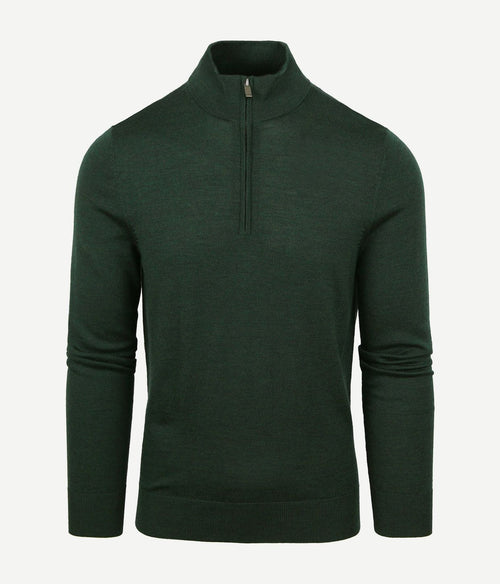 Suitable merino halve rits trui donkergroen | Slim-fit