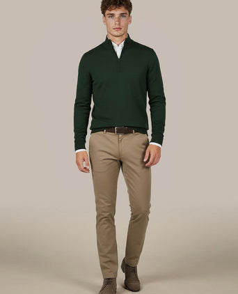 Suitable merino halve rits trui donkergroen | Slim-fit
