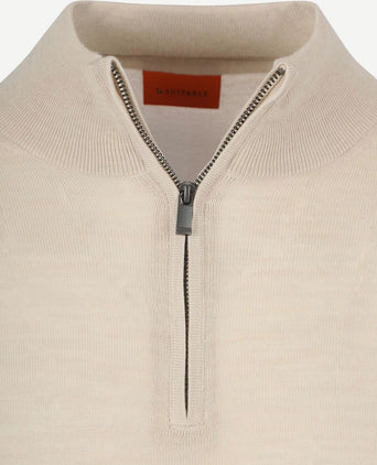 Suitable merino halve rits trui ecru | Slim-fit