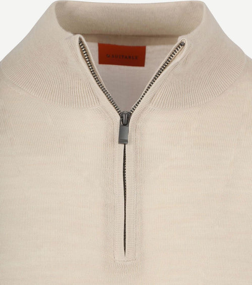 Suitable merino halve rits trui ecru | Slim-fit