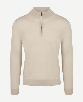 Suitable merino halve rits trui ecru | Slim-fit