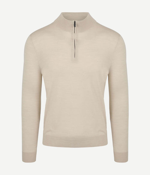 Suitable merino halve rits trui ecru | Slim-fit