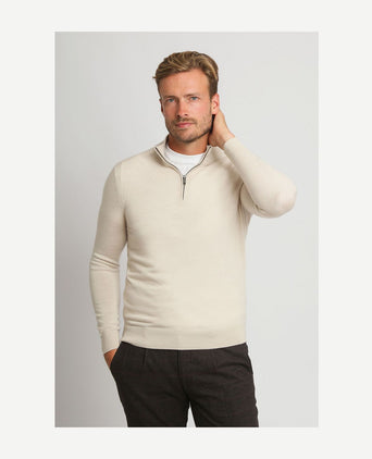 Suitable merino halve rits trui ecru | Slim-fit