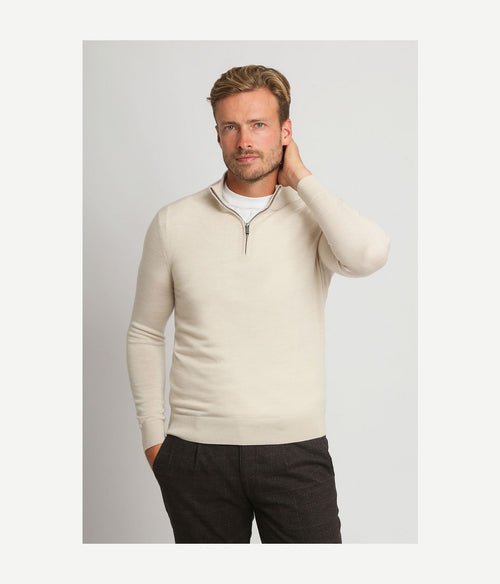 Suitable merino halve rits trui ecru | Slim-fit
