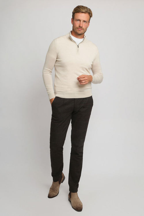 Suitable merino halve rits trui ecru | Slim-fit