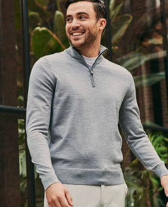 Suitable merino halve rits trui grijs | Slim-fit