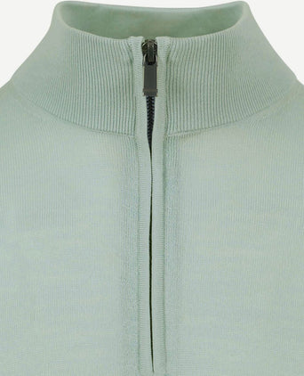 Suitable merino halve rits trui groen | Slim-fit