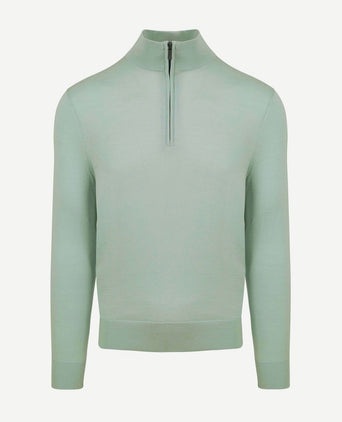 Suitable merino halve rits trui groen | Slim-fit