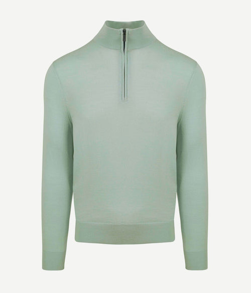 Suitable merino halve rits trui groen | Slim-fit