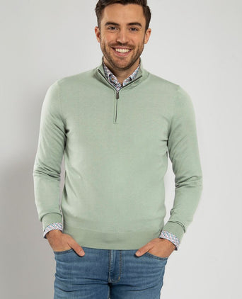 Suitable merino halve rits trui groen | Slim-fit