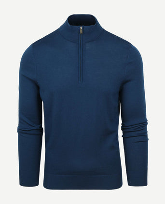 Suitable merino halve rits trui indigo blauw | Slim-fit