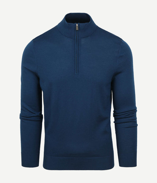 Suitable merino halve rits trui indigo blauw | Slim-fit