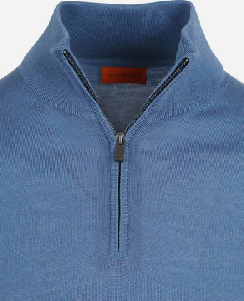 Suitable merino halve rits trui ink blauw | Slim-fit
