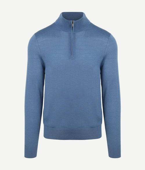 Suitable merino halve rits trui ink blauw | Slim-fit