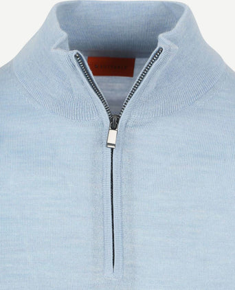 Suitable merino halve rits trui lichtblauw | Slim-fit