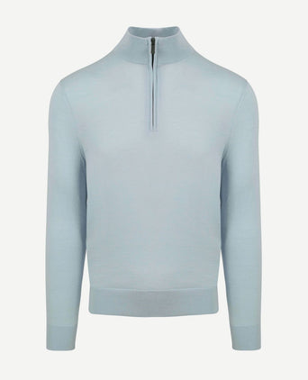 Merino halve rits trui lichtblauw