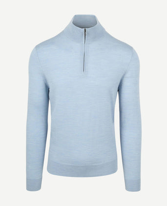 Suitable merino halve rits trui lichtblauw | Slim-fit