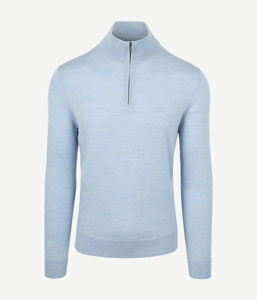 Suitable merino halve rits trui lichtblauw | Slim-fit