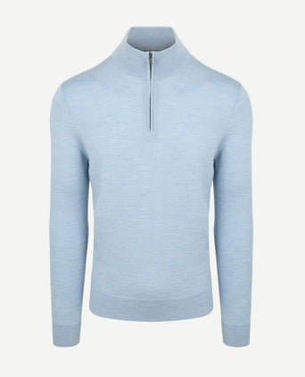 Suitable merino halve rits trui lichtblauw | Slim-fit