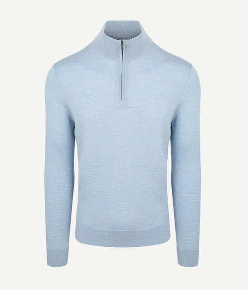 Suitable merino halve rits trui lichtblauw | Slim-fit