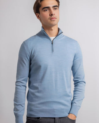 Suitable merino halve rits trui lichtblauw | Slim-fit