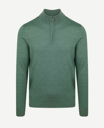 Suitable merino halve rits trui mid groen | Slim-fit