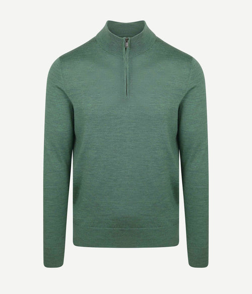 Suitable merino halve rits trui mid groen | Slim-fit