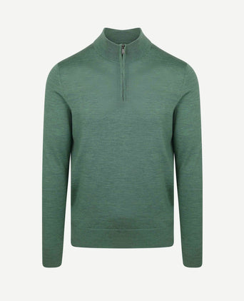 Merino halve rits trui mid groen