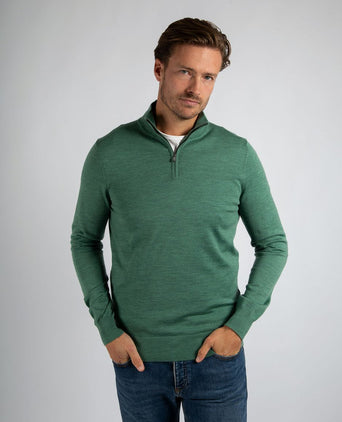 Suitable merino halve rits trui mid groen | Slim-fit
