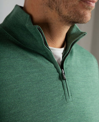 Suitable merino halve rits trui mid groen | Slim-fit
