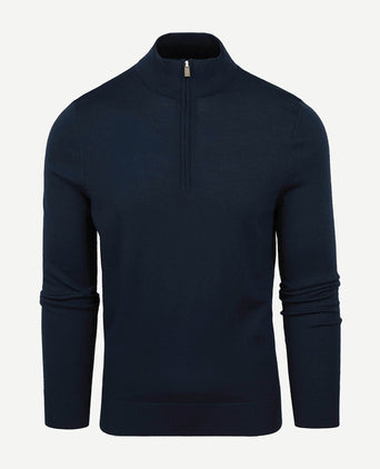 Suitable merino halve rits trui donkerblauw | Slim-fit