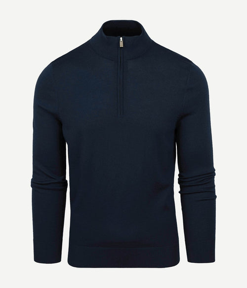 Suitable merino halve rits trui donkerblauw | Slim-fit