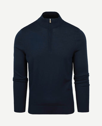 Merino halve rits trui donkerblauw
