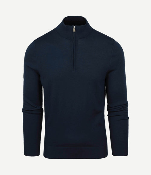 Merino halve rits trui donkerblauw