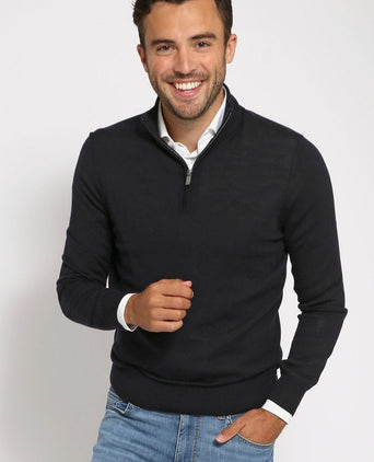 Suitable merino halve rits trui donkerblauw | Slim-fit