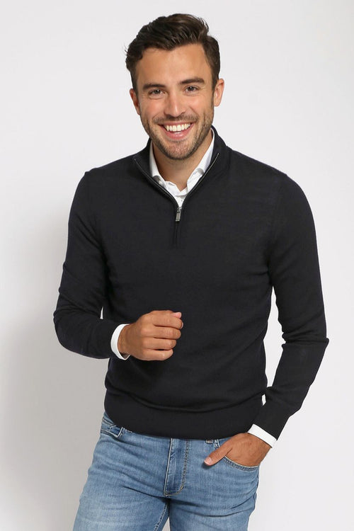 Suitable merino halve rits trui donkerblauw | Slim-fit