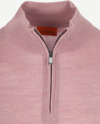Suitable merino halve rits trui roze | Slim-fit