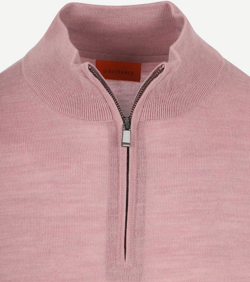 Suitable merino halve rits trui roze | Slim-fit