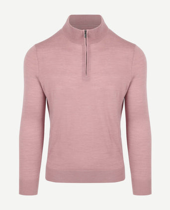Merino halve rits trui roze